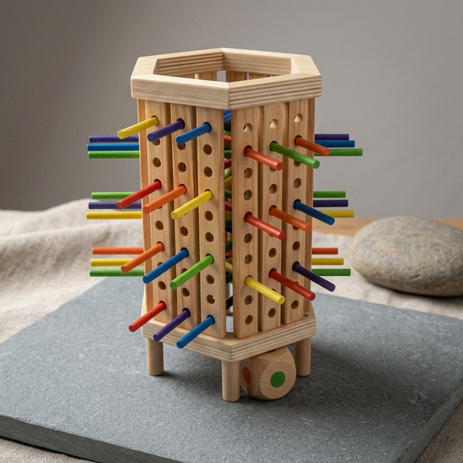 Dice Tower Wooden - Stick and Dice Game Hexagonal Wooden