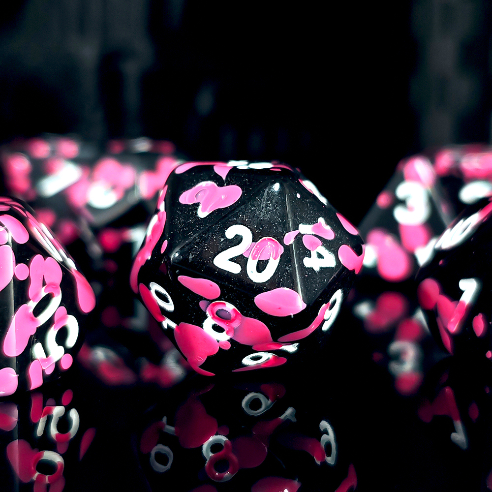 Board Game Pandemic - Polyhedral Pink Splatter Acrylic 7Pcs D20